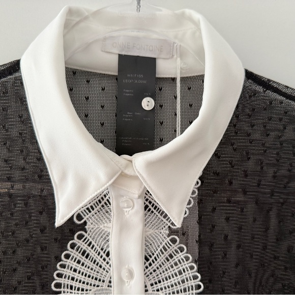 NEW Anne Fontaine LEOPOLDINE Black Sheer Lace Blouse - Size 44 (US 12) - Picture 9 of 15